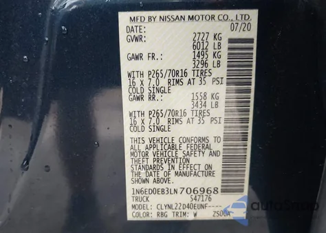 2020 Nissan Frontier Sv 4X4 from USA, damaged, VIN 1N6ED0EB3LN706968